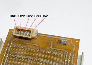 Распиновка разъёма питания на периферийной плате КВУ.04