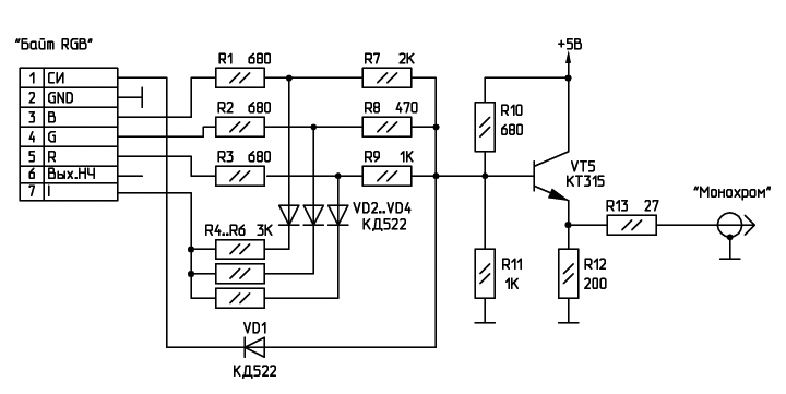 Подключение «Байта» к черно-белому монитору