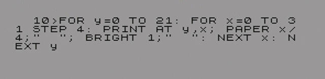 Программа на бейсике для вывода теста с цветными полосами