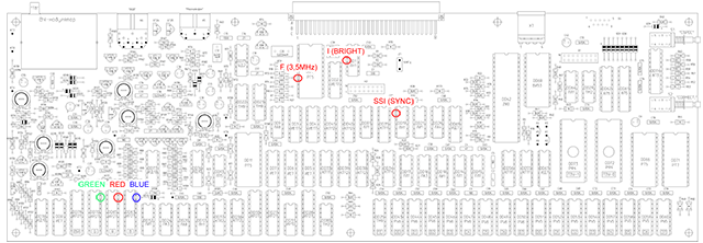 Места подпайки для подключения адаптера RGB-VGA/HDMI к плате ″Байта″